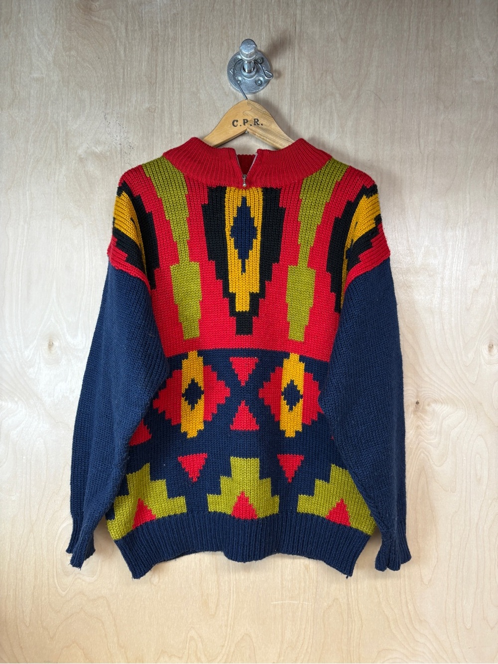Vintage Geometric Knit Sweater - Navy, Red, Yellow, Olive